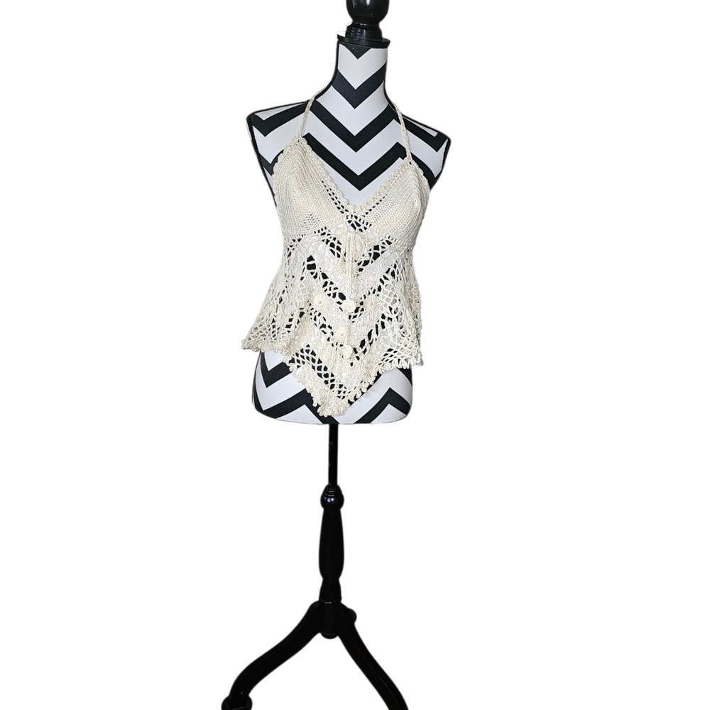 Chic Crochet Halter Top in Cream